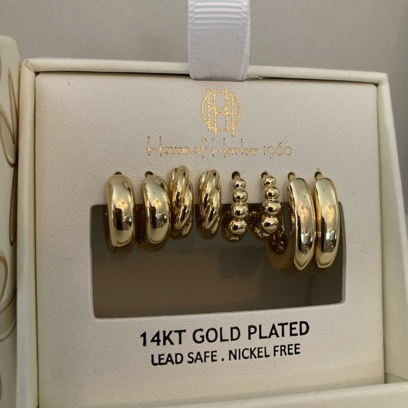House of Harlow 1960 14k Gold Plated Women's Earrings Boxed gift set 4 pair - Picture 1 of 4